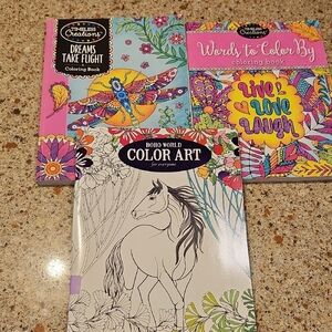 Adult coloring books - birds and insects, inspirational words, boho art